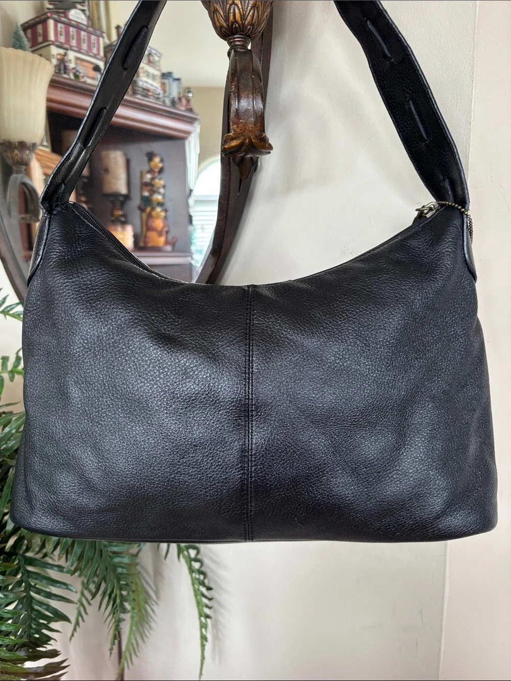 Vintage THE SAK Genuine Leather Black Zippered Hobo Shoulder Bag Studded Braided